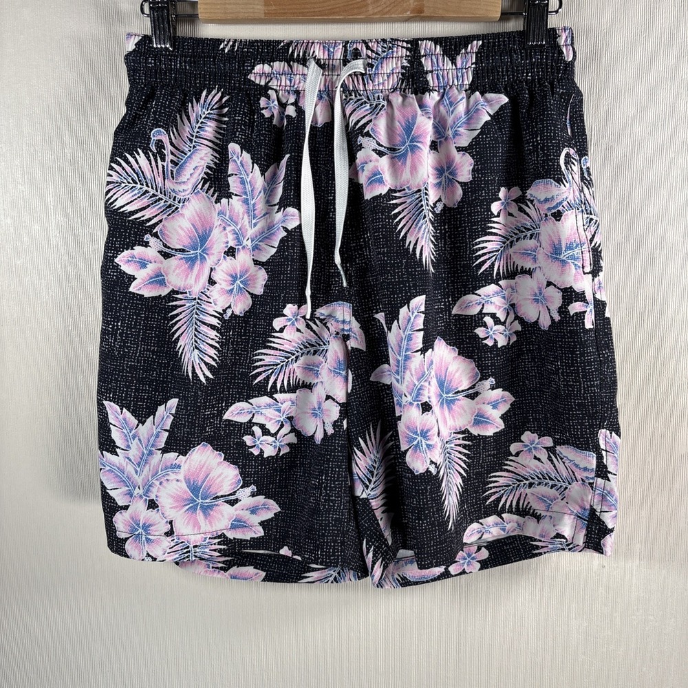 Chubbies Shorts Mens Medium Black Pink Swim Trunks 7" Lined Floral Quick Dry